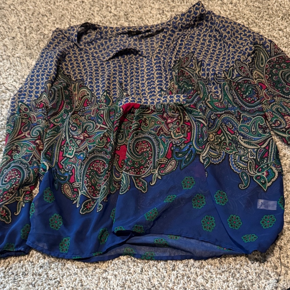Melissa Paige Women's Paisley Print Blue Long-Sleeve Blouse